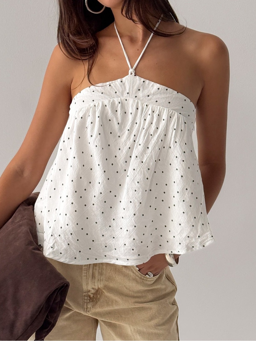 Princess Polly Moonlit Top White Polka Sz 6